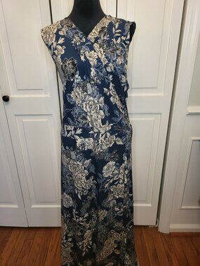 East Adeline Blue White Floral Jersey Wrap Maxi Dress 4X Coastal Cottage Wedding